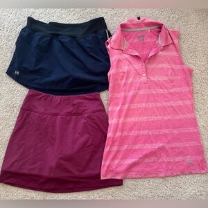 Puma golf polo + set of two skorts under armor, DSG size xs